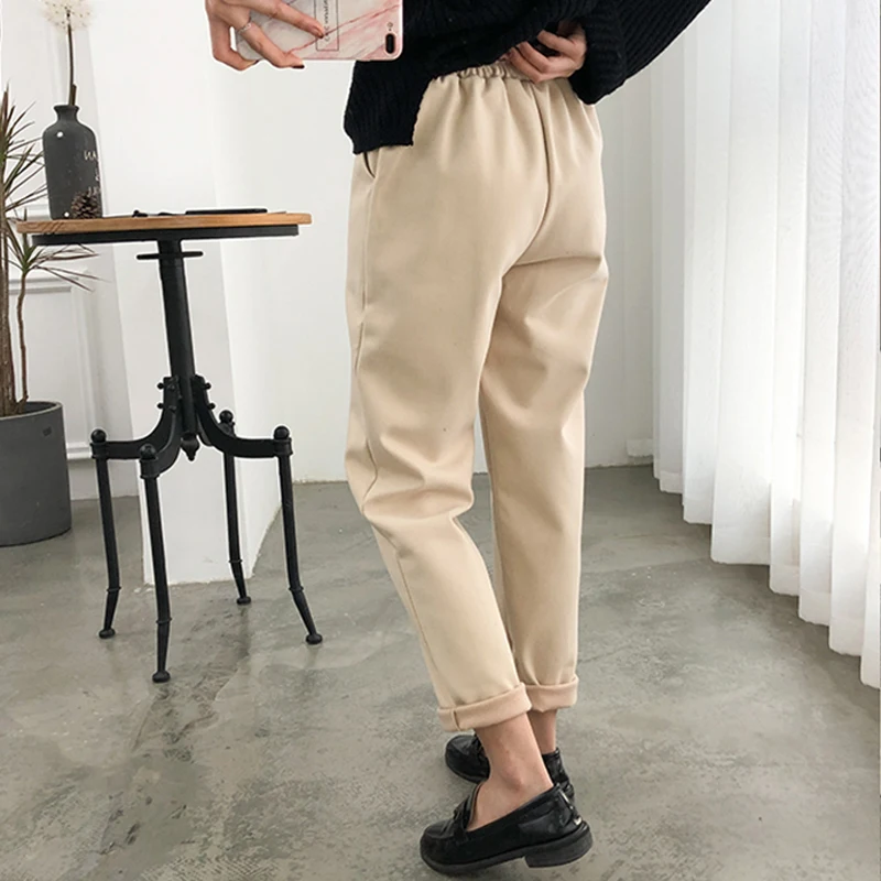 BGTEEVER Winter Women Suit Pants Thicken Women Pencil Pants Elastic Waist Office Ladies Pants Elegant Plus Size Women Trousers