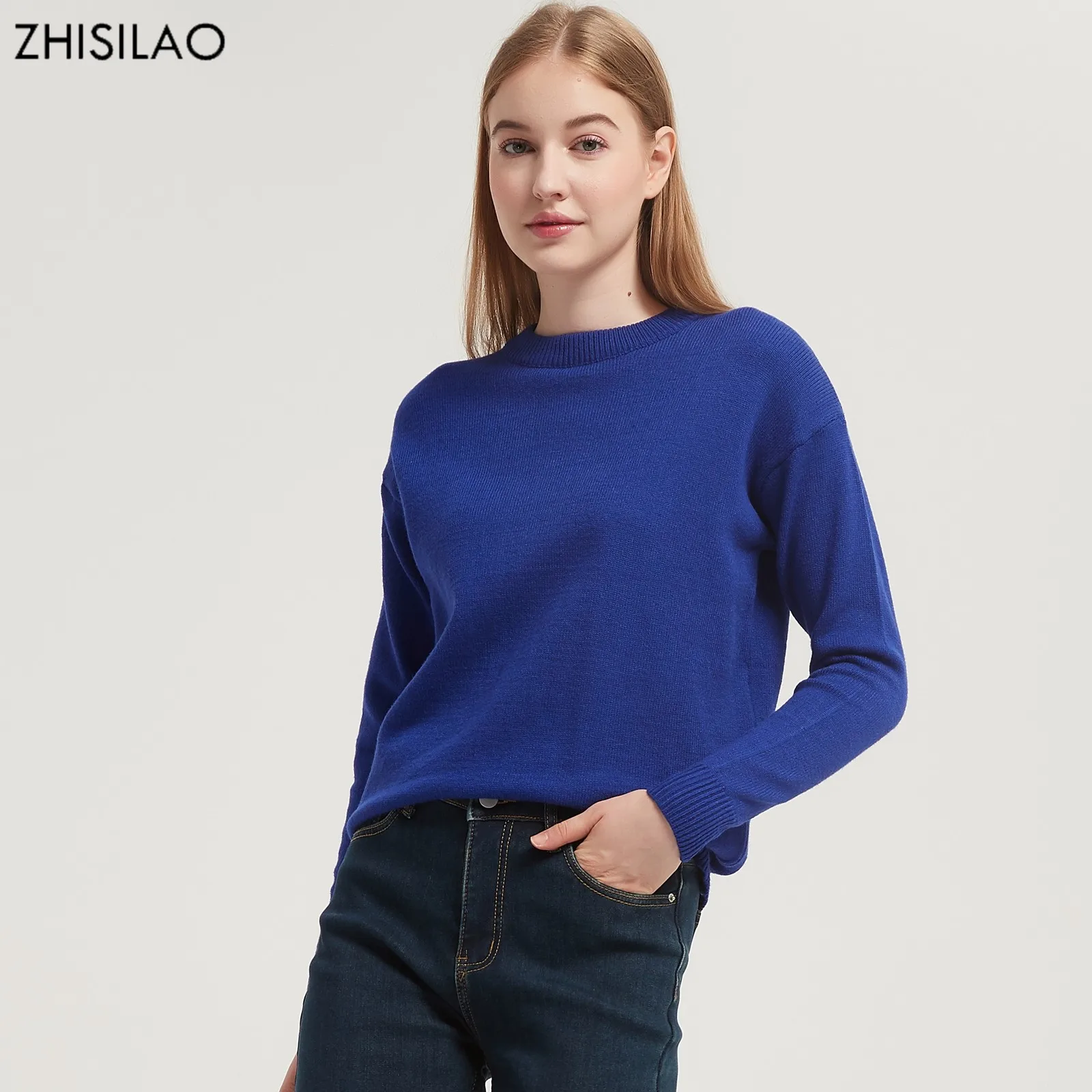 ZHISILAO New Knitted Sweater Women Solid Basic Loose O-neck Long Sleeve Pullover Sweater Autumn Winter 2021 Tops