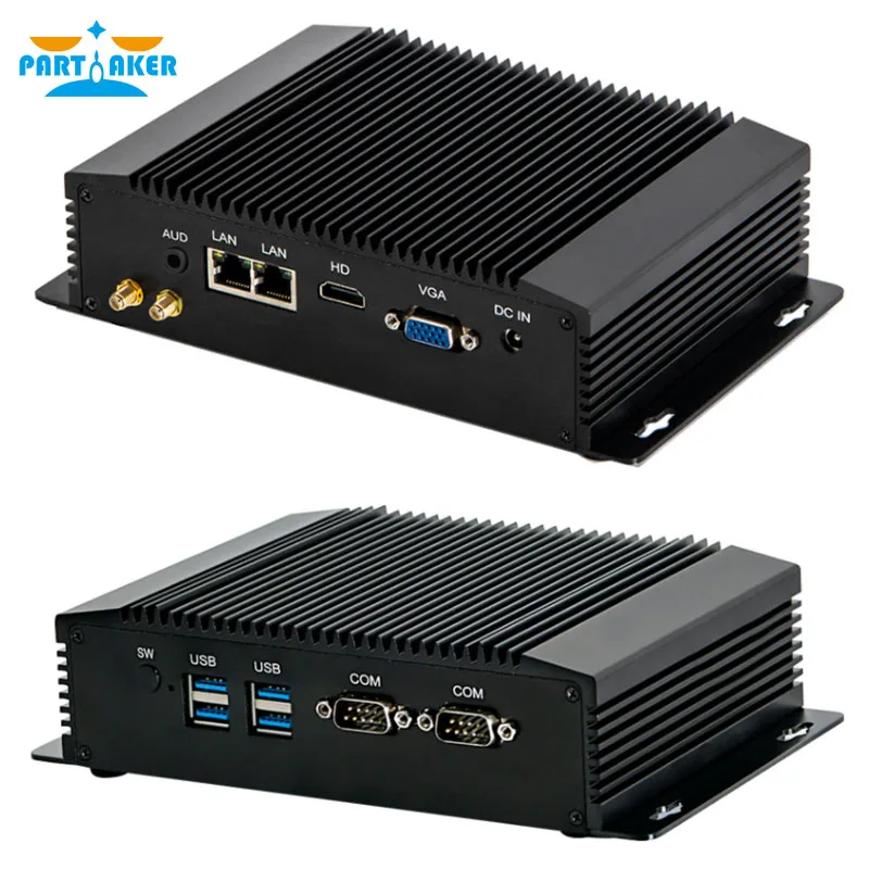 Partaker I23 Không Quạt Công Nghiệp Máy Tính Mini PC Windows 10 Pro Intel Core I3-4005U Celeron 2955U Dual LAN HD VGA 4 * USB3.0 WiFi