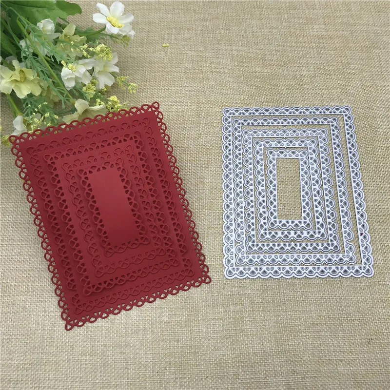 5pcs Laced Rectangle Frame Set metal die decoration for scrapbook punching card cutting DIY process edge cutting