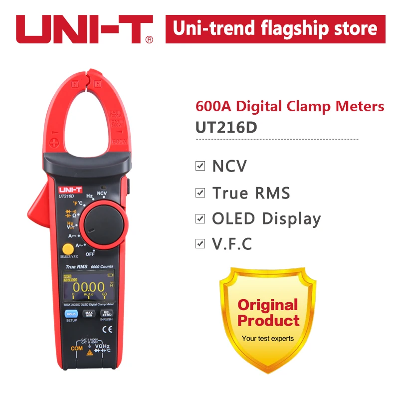 UNI-T Digital Clamp Meter UT216D 600A AC DC Current Pliers Amperometric Clamp Voltmeter Ammeter Frequency Capacitor Tester