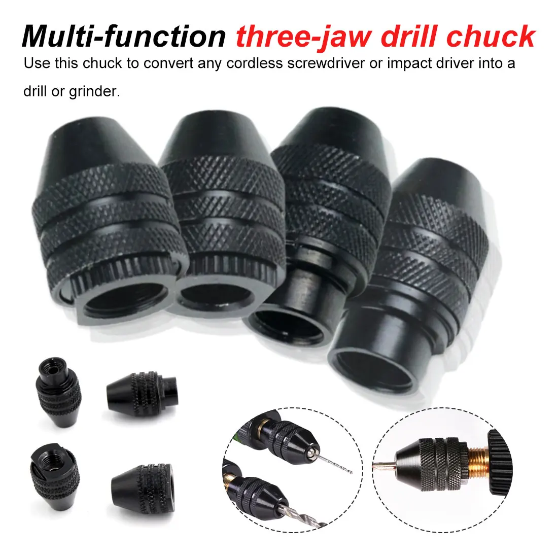 Mini Multi Keyless Drill Chuck Adapter Collet ScrewDriver 0.5-3.2mm Quick Change Cartridge on Screw DriverThree-Jaw for Dremel