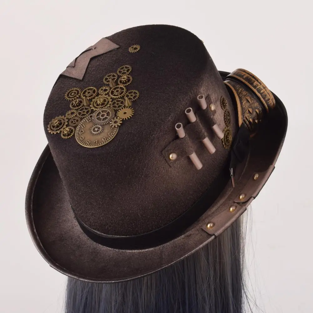 Cappello Steampunk per donna uomo ingranaggi cappello a cilindro da festa con occhiali accessori per cappelli da Festival gotici