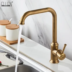 ELLEN-grifo de bronce antiguo para cocina, mezclador de agua fría y caliente, montado en cubierta, un solo orificio, rotación de 360 grados, EL908