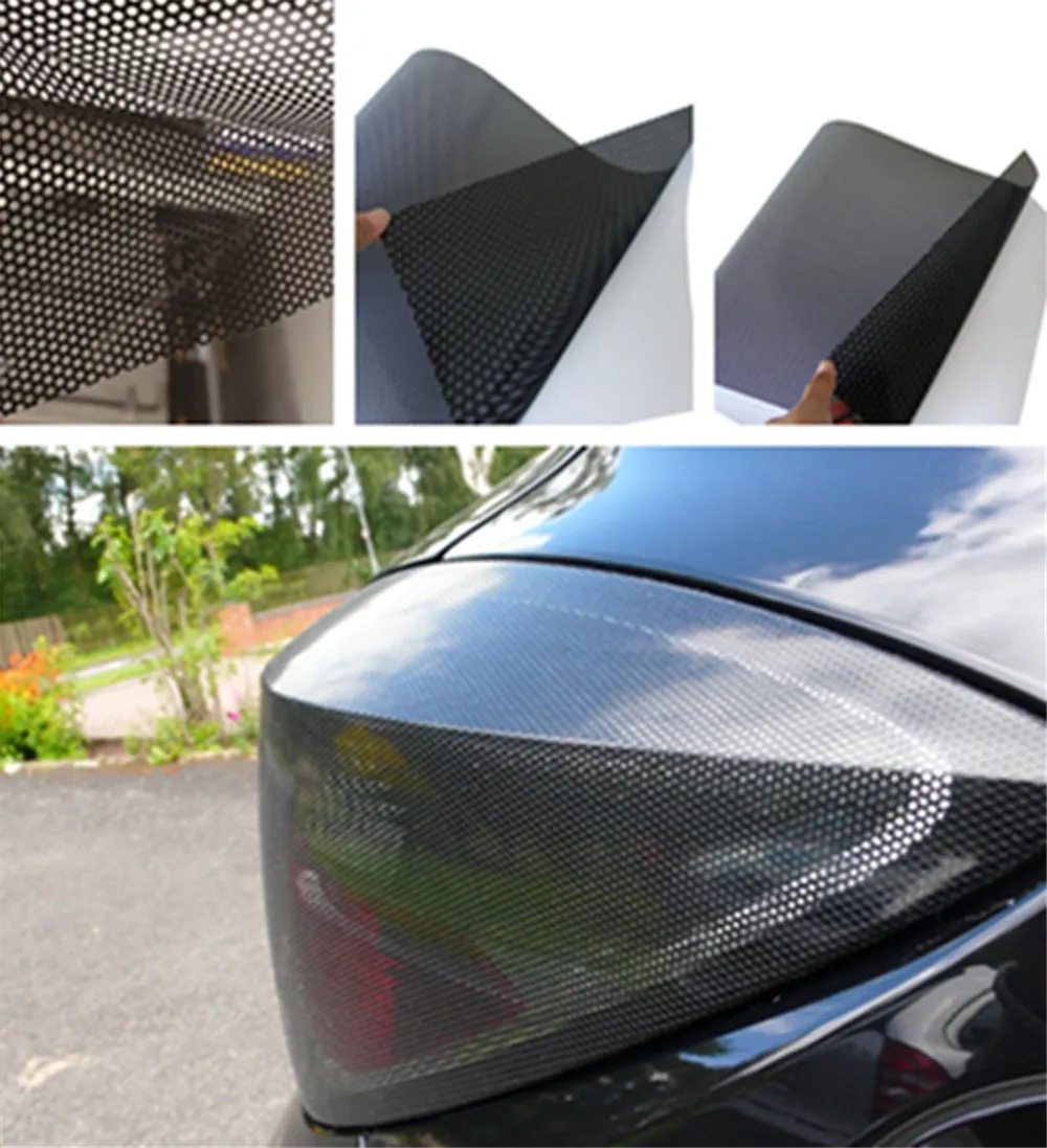 SUNICE Black Perforated Vinyl Self Adhesive Mesh Film Car Home Protection Print Media Vinyl Car Headlights Wrap Decoration