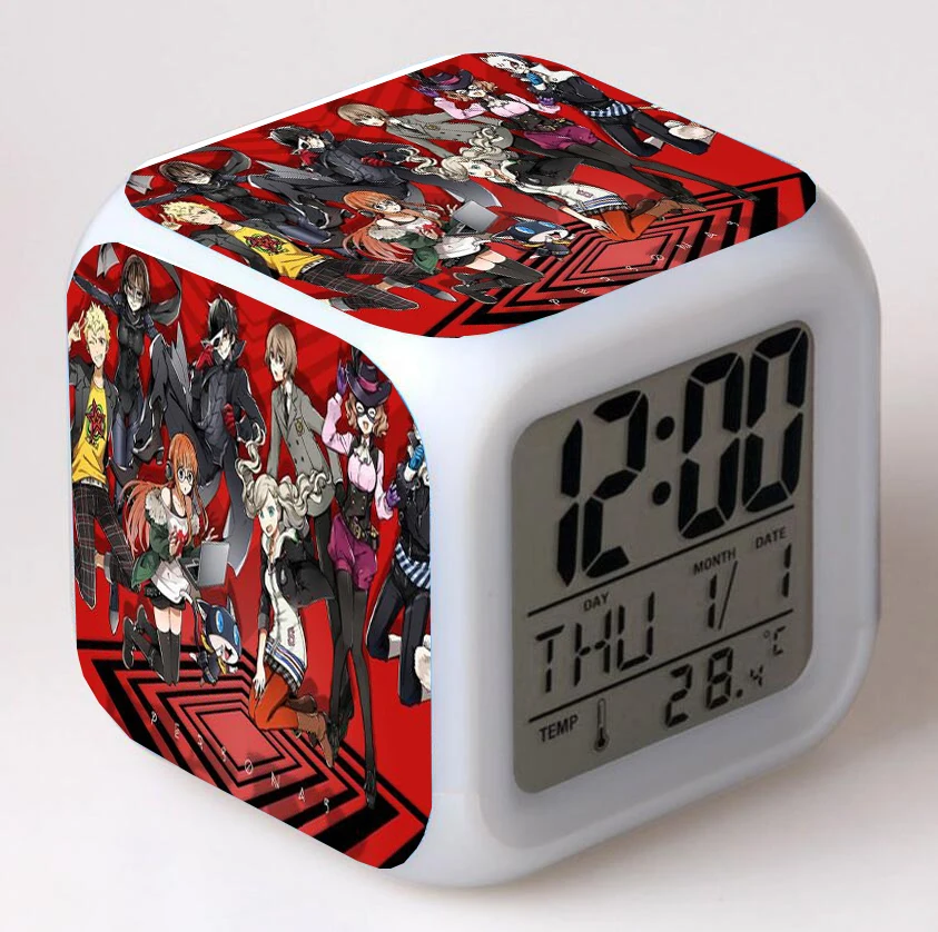 Anime Persona 5  Cartoon LED 7 Color Flash Digital Alarm Clocks Night Light Bedroom Desk Clock despertador Alarm-Clock