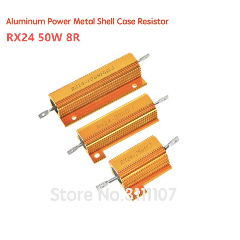 

RX24 50W 8R 8RJ Metal Aluminum Case High Power Resistor Golden Metal Shell Case Heatsink Resistance 8 Ohm 50W Resistor