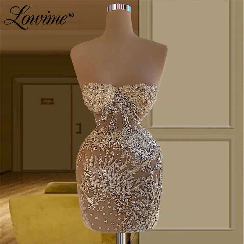 Lowime 4 Designs ค็อกเทลเซ็กซี่ชุด2022ลูกปัดแชมเปญชุดราตรีสำเร็จการศึกษา Custom Made