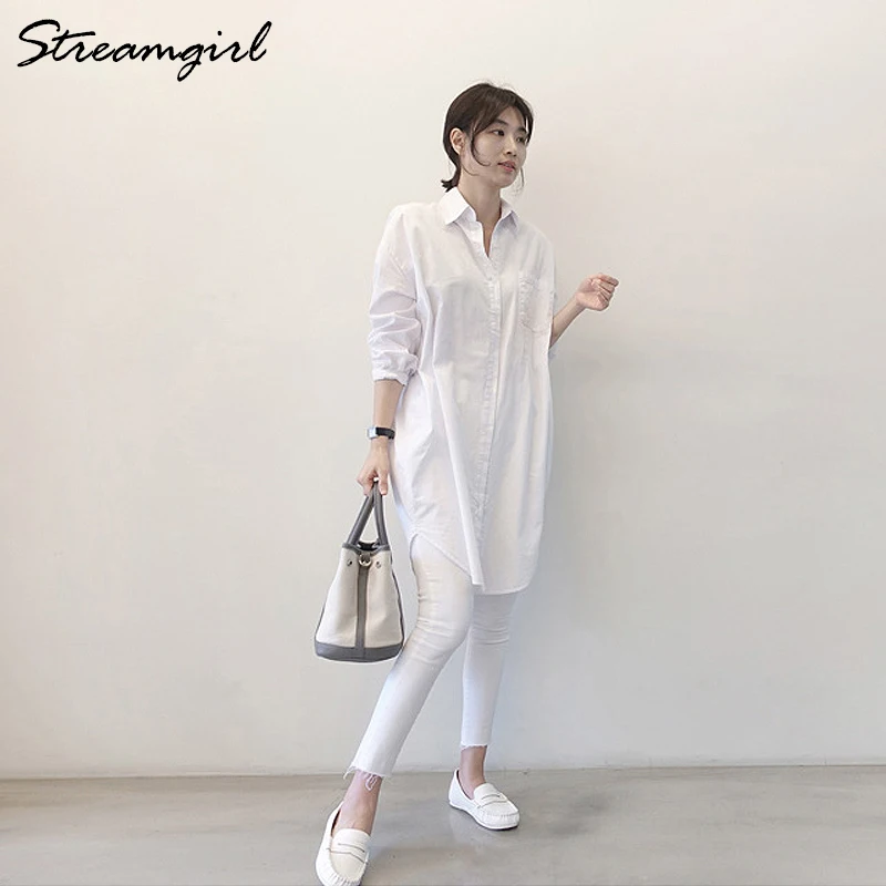 KarSaNy White Shirt Dress Women Boyfriend Feminine Blouse Long Sleeve Cotton Women\'s Tunic White Shirts For Women Loose Tops