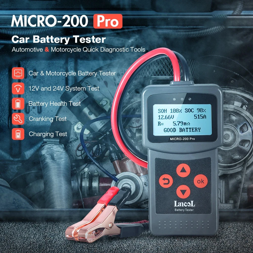 Lancol Micro200Pro 12V 24V Auto- und Motorrad-Batterietester 40 bis 2000CCA Startstrom- und Lade-Batterie-AGM-Gel-Kapazitätsanalysator-Werkzeuge – Detail 2