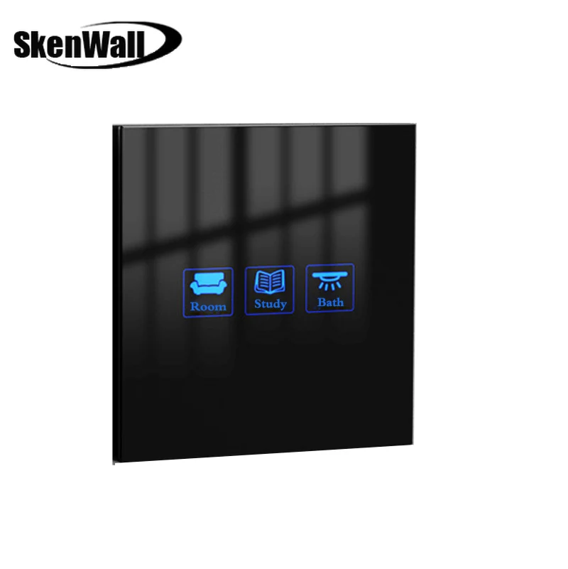 

Smart Black Tempered Glass Touch Switch Black White English Customizable Label Panel 90-265V Single LIve Wire Smart Touch Switch