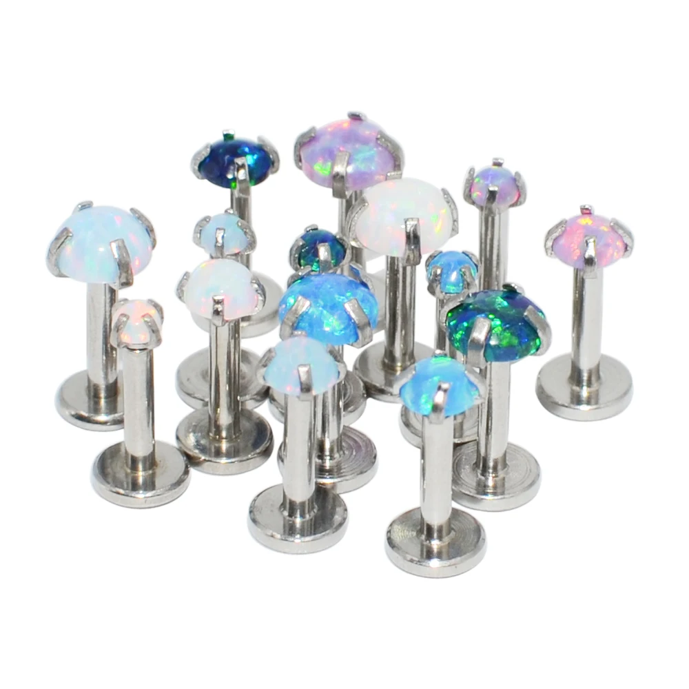 1pcs Surgical Steel Prong Opal Stone Nose Screw Stud Labret Helix Ring Lip Bar Stud Ear Cartilage Earring Piercing Body Jewelry