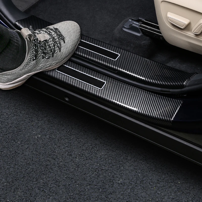 ABS Carbon Fiber Door Sill Scuff Anti Scratch For Toyota Highlander 2022 2021 2020 XU70 Refit Rear Guard Plate Welcome Pedal