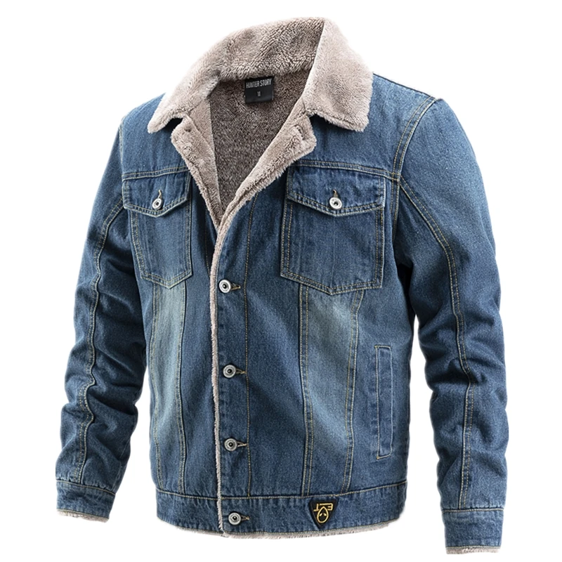 

Fashion Plus Velvet Thick Denim Jacket Men Casual Lapel Cotton Jeans Jacket Men Fur Collar Warm Winter Mens Jackets And Coats