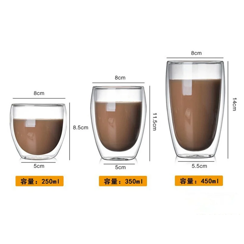 Double Wall Glass Cup Beer Coffee Heart Cups Heat Resistant Healthy Drink Mug Tea Mugs Transparent Drinkware Dropshipping