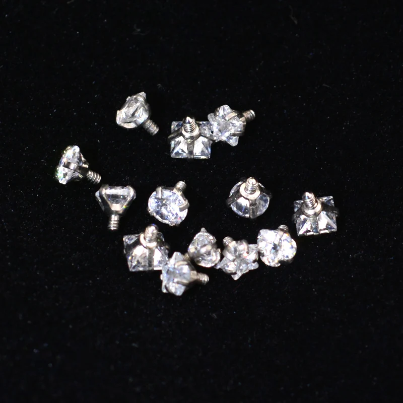 10Pcs 16G Zircon Top For Labret Lip Stud Zircon Components Internally Threaded For Prong Gem Monroe Tragus Helix Ear Piercing