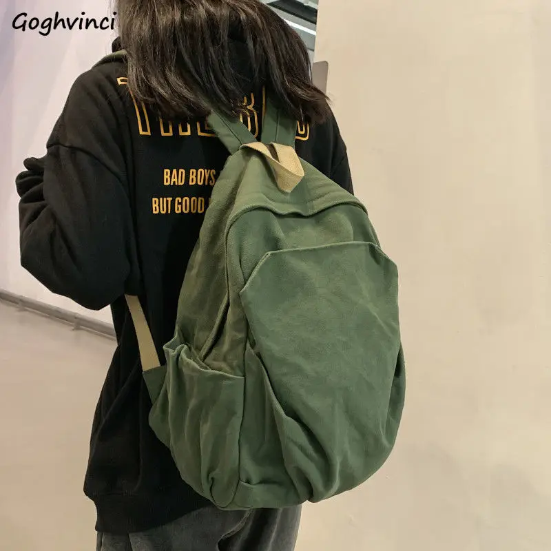 Plecaki damskie Jednokolorowy zamek błyskawiczny Tornister Preppy College Style Fashion Canvas Simple Large Capacity All-match Vintage Korean