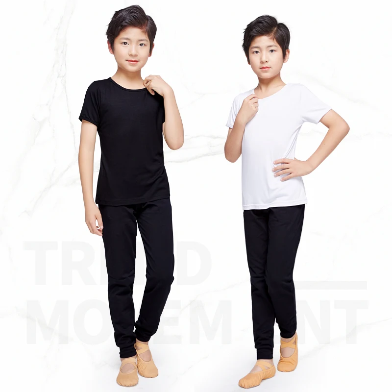 Modern Latin Dancing Practice Wear for Boys Child Dance Top Pants Suit White Black Dance Costume Boy Training Clothing