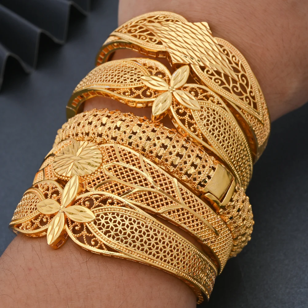 

5 high-end bracelet treatments 24K Gold Color Bracelets&Bangles Dubai African Wedding Luxury flowers Bride Bangles