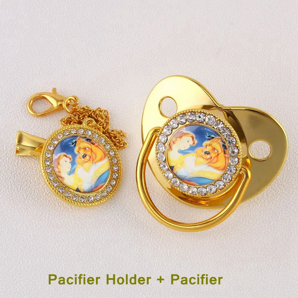 [2PCs] New Belle Princess Baby Pacifier Beauty and the Beast Belle Baby Girl Dummy with Pacifier Holder BPA Free 0-18m chupetero