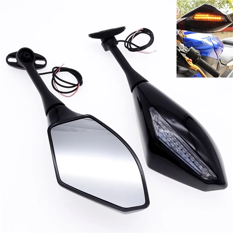 1 Pair Universal Motorcycle Rearview Mirrors with LED Turn Signals Light Accessories for Honda Suzuki Yamaha Triumph Dirt Bike