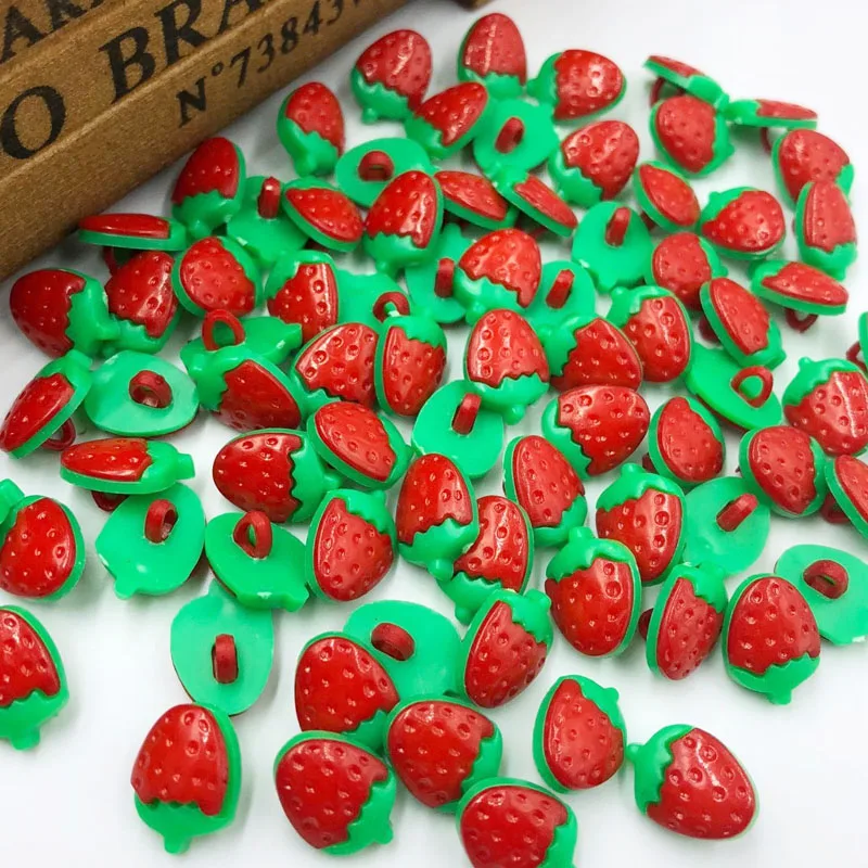 50pcs Strawberry Plastic Button backhole craft Red Color PT37