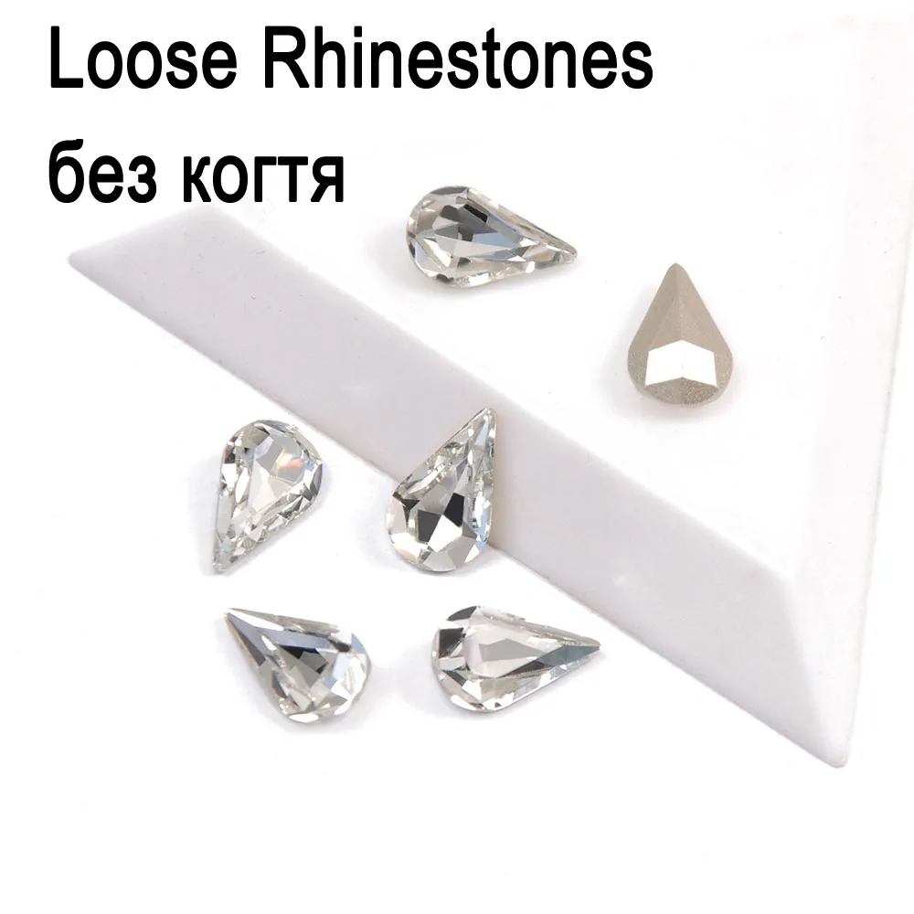 Clear Crystal Color Pear Shaped Sew On Glass Rhinestones With Silver/Gold Setting Strass DIY Clothing Dancing Dress Bags