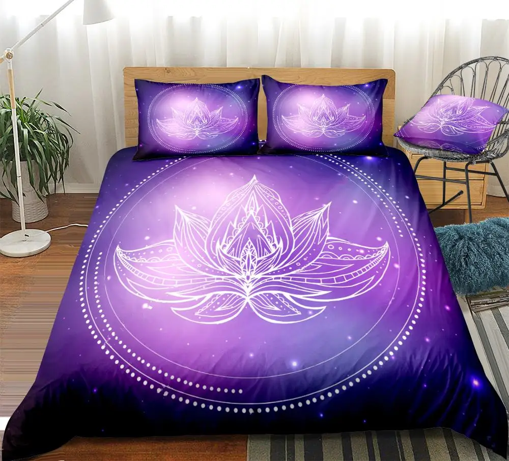 Buddha Lotus Flower Duvet cover set Mandala Bedding Set Purple Bed set boho Home Textiles Bedclothes Dropship King size