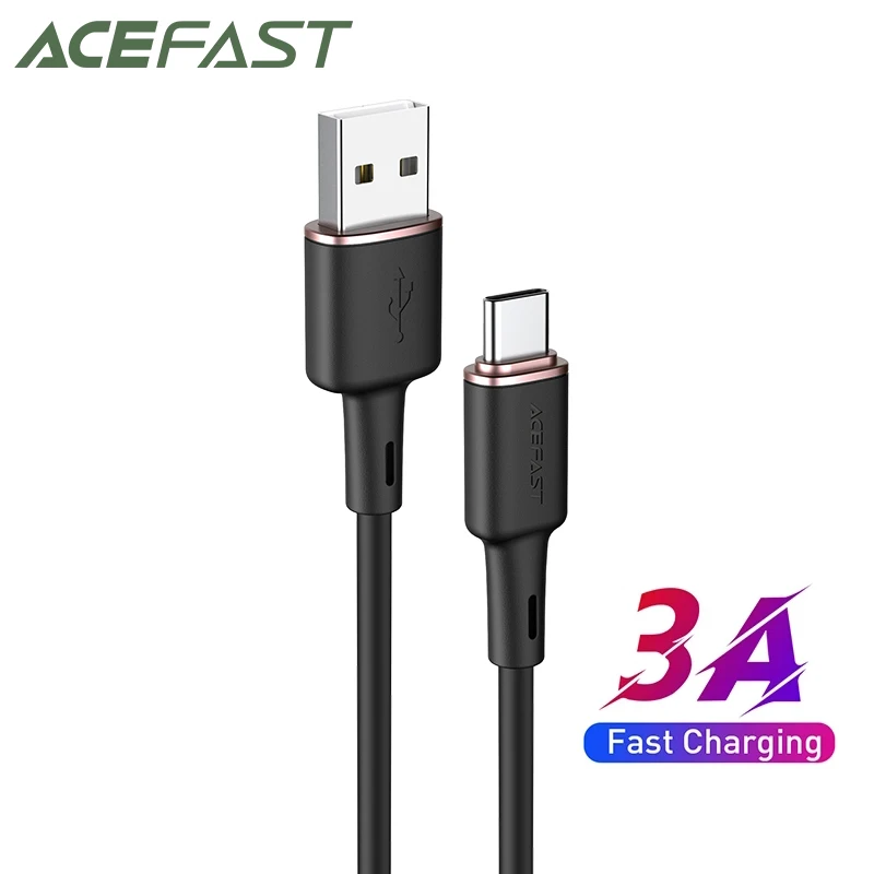 ACEFAST Silicone Type C Phone Charging Cable For Samsung S20 S21 3A Fast Charging Mobile Phone Cord For Xiaomi Macbook Tablets