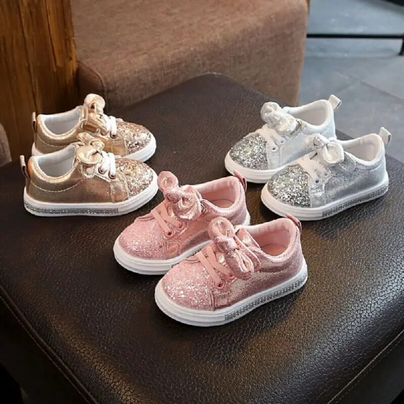 1-3 Years Baby Girls Shoes Girl Bow Sequin Shoe Trend Toddler Shoes Children Soft Sole Sport Shoes