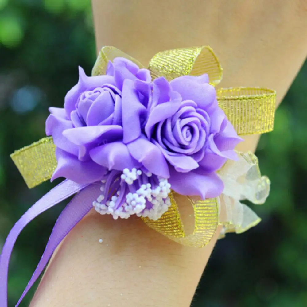 Elastic Bridal Wrist Corsage Foam Rose Flowers Bridal Bridesmaid Wrist Corsage Wedding Party Ribbon Bracelet Wedding Supplies