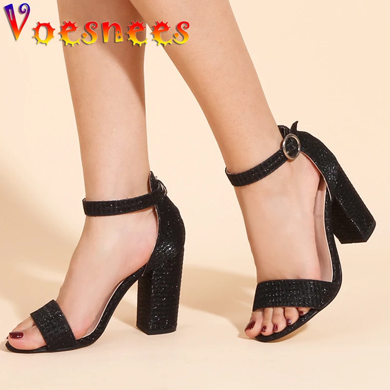 Summer New One Word Strap Breathable Wearable Square Heel Women Shoes Peep Toe Nightclub High Heel Sexy Multicolor Party Sandals