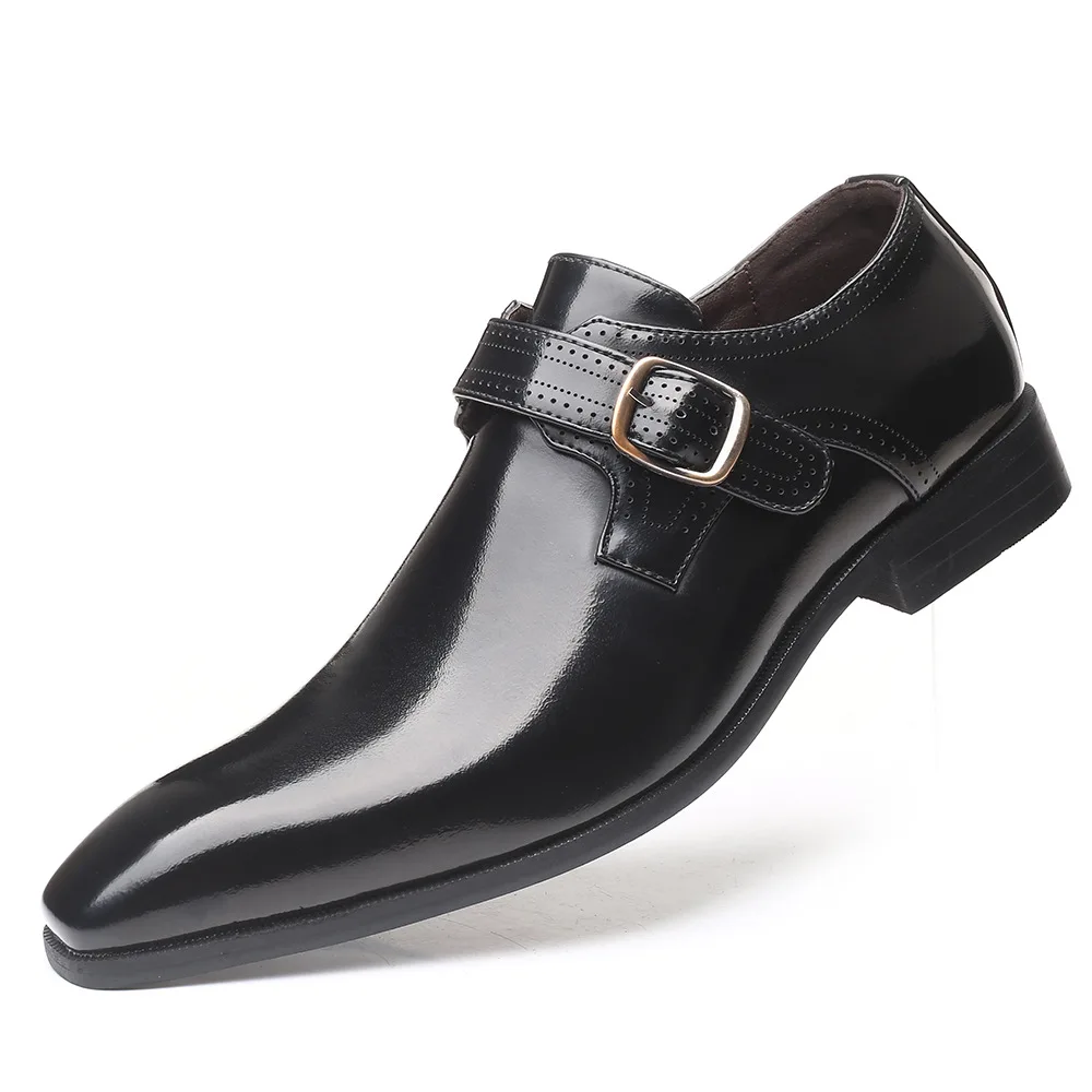 Italian Fashion Shoes Men Dress Shoes Genuine Leather Slip On Man Formal Suit Footwear with Buckle Shoes