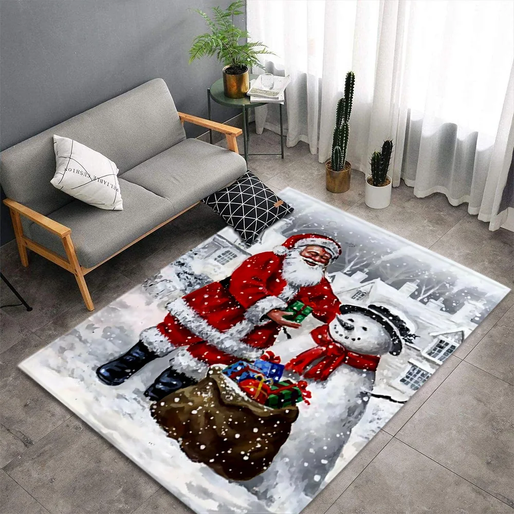 Merry Christmas Carpet Cartoon Kids Bedroom Play Area Rugs Soft Flannel Santa Tree Gifts Floor Mats Xmas Carpets for Living Room