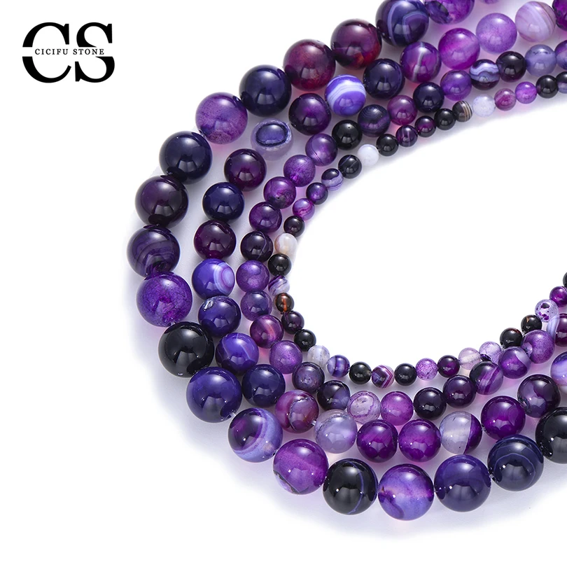 Natural Purple Smooth Agates Beads Round Stone Loose Beads for Jewelry Making DIY Bracelet Charm Accessories 4/6/8/10/12 MM