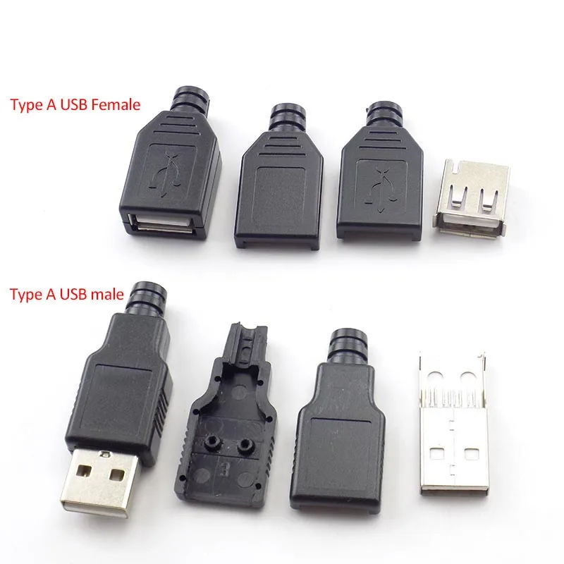 5/10pcs 4 Pin Type A Female Male USB 2.0 Adapter Socket Solder Connector With Black Plastic Cover DIY Connector Plug L19