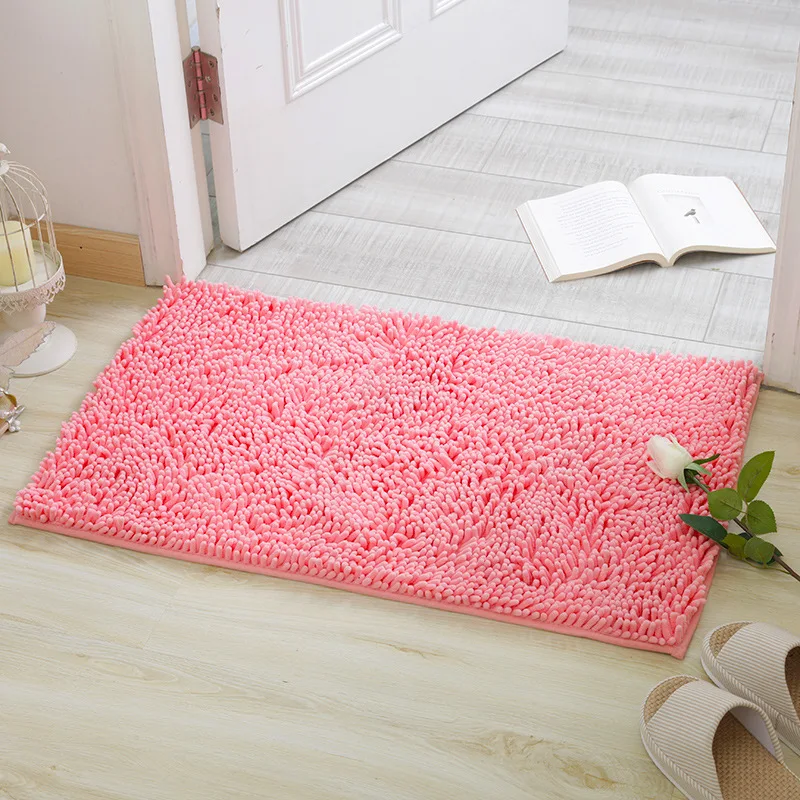 Bathroom Carpet Mat Set Flannel Anti-Slip Soild Chenille Kitche Mat Bath Toliet Rug Washable Water Absorption