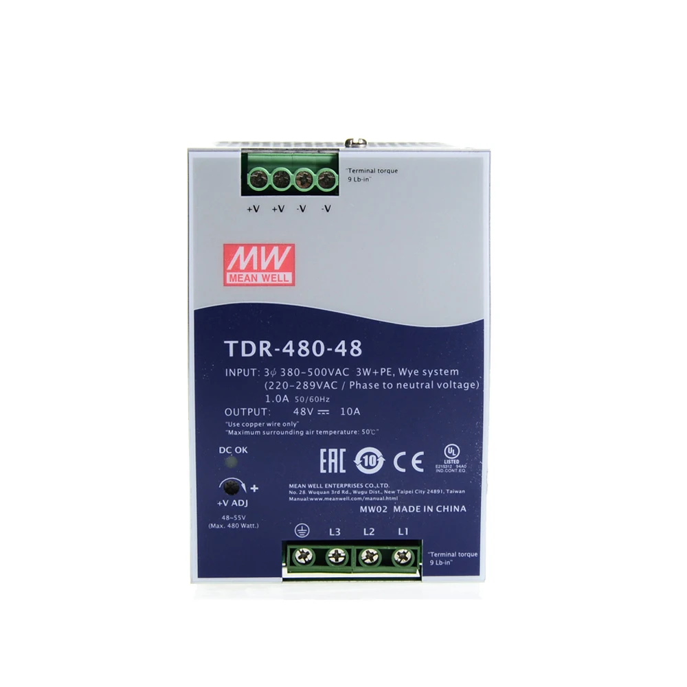 Оригинальный бренд Mean Well представляет TDR-480-48 meanwell DC 48V 10A 480 Вт трехфазный промышленные на din-рейку с PFC Функция Питание