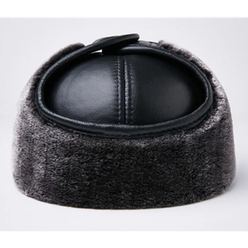 New Winter Warm Caps For Men Genuine Leather Cap Fluff Thermal Bomber Hats Men's Cowhide Leather Hat Ear Protection Earmuffs Hat