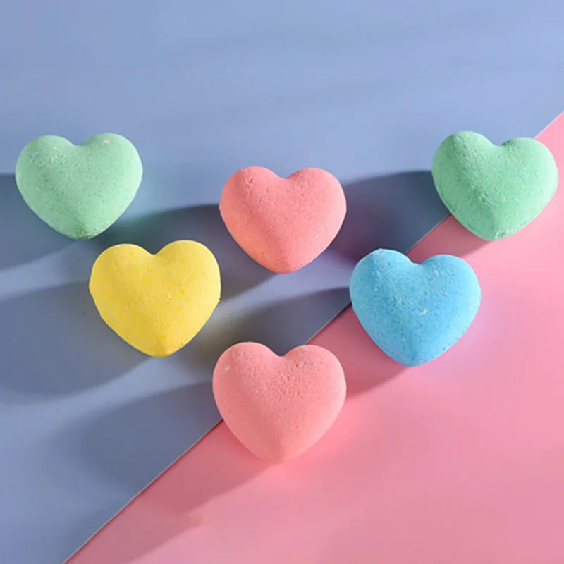 6 قطعة كرات فقاعة ملح استحمام شكل قلب سبا زيت طبيعي حمام القنابل الطبيعية الاستحمام القدم سبا قنبلة ترطيب الجلد الاسترخاء