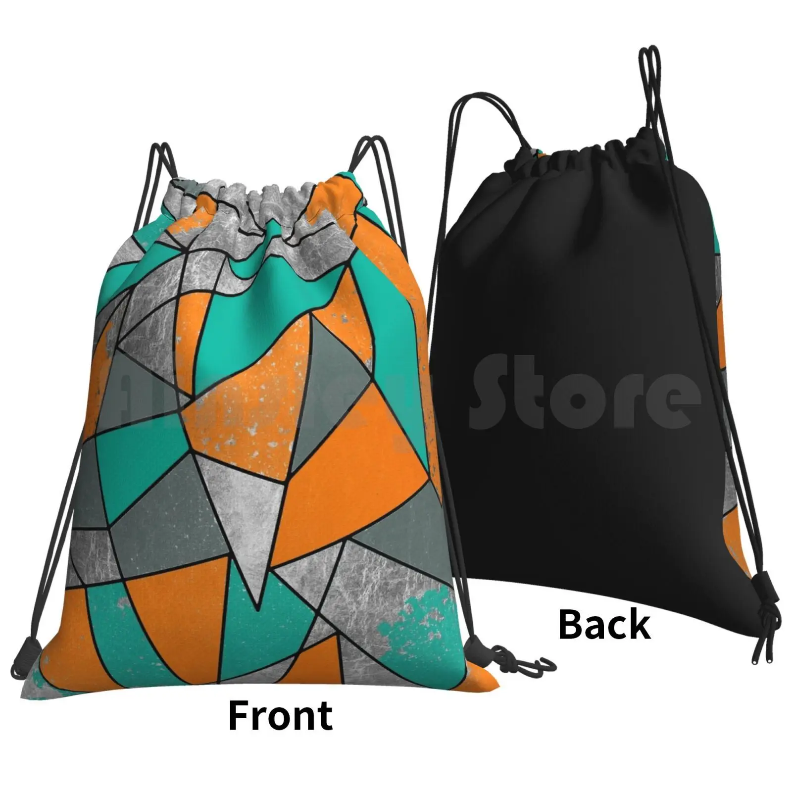 Modern Rustic Orange Teal Gray Silver Geometric Backpack Drawstring Bag Riding Climbing Gym Bag Modern Geometric Simple