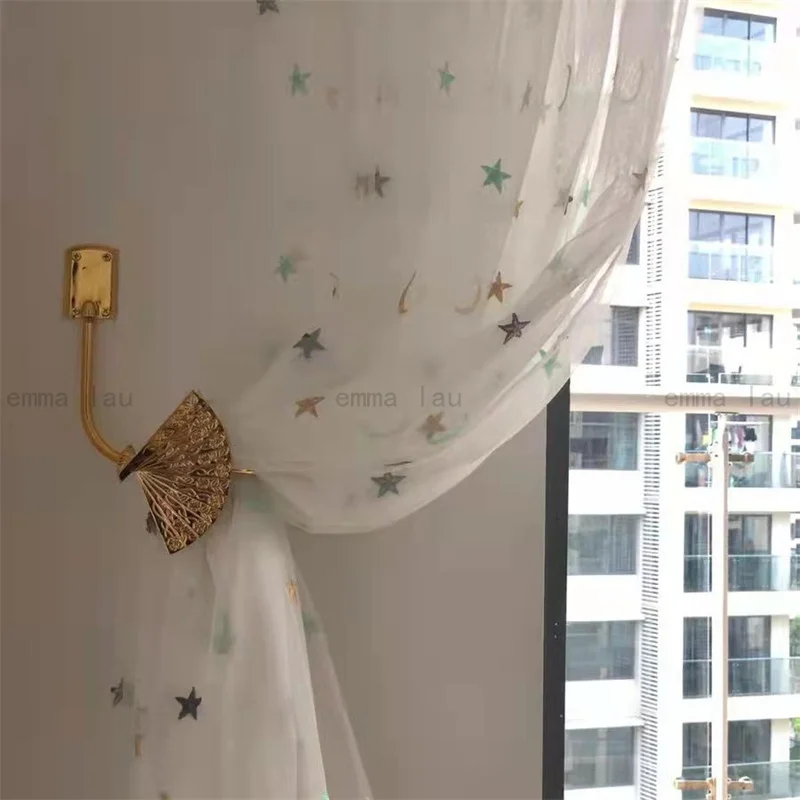 Modern Brass Curtain Hook Gold Swallow Fan Shape Curtain Holdbacks Wall Mounted Decoration Curtain Hanger for Living Room