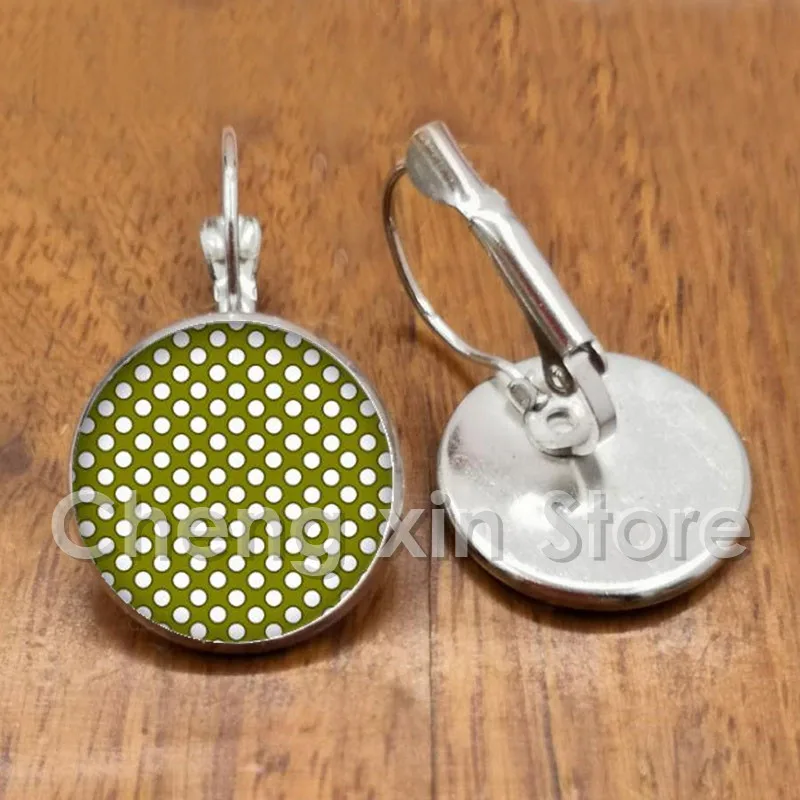 Classic red black polka dot pattern round glass convex round dome earrings handmade jewelry