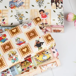 Retro nostalgic animal little girl 100% Cotton Fabric Print Cloth Sewing Quilting For Patchwork Needlework DIY Handmade Material