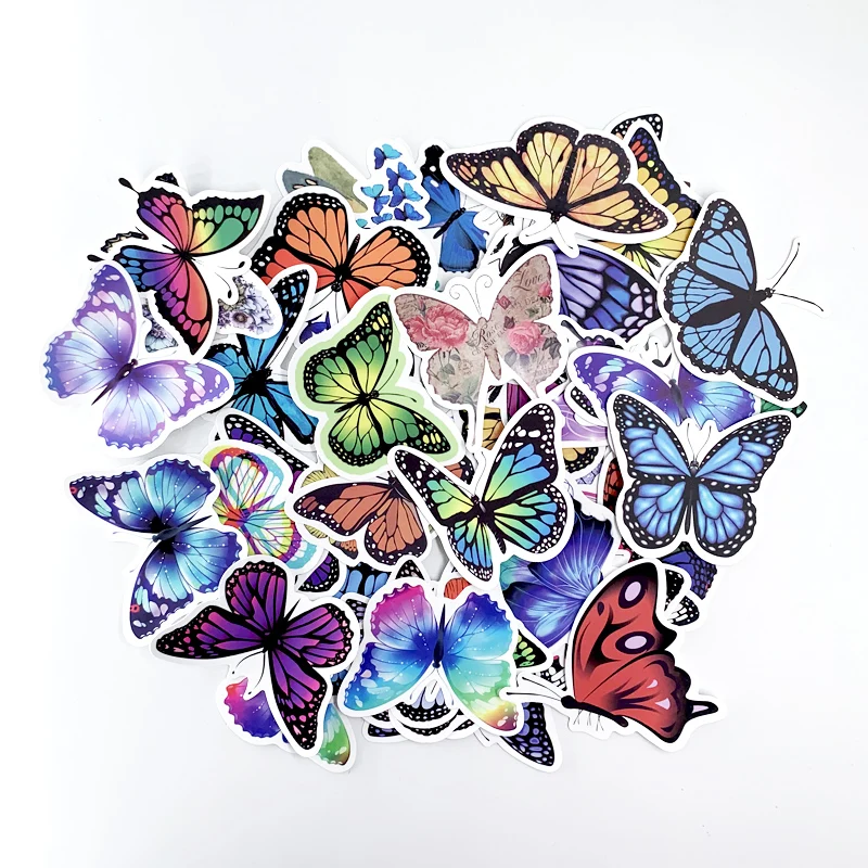 50 Pcs/Pack Butterfly DIY Stickers for Laptop Skateboard Guitar Fridge Car Creative Graffiti Decals Toys