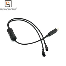 Y Splitter USB Fan Adapter Cable Speed 5V 12V Step-Up USB to Fan Dual 3Pin 4Pin PC Sleeved Power Cable 57 colors Sleeve Switch