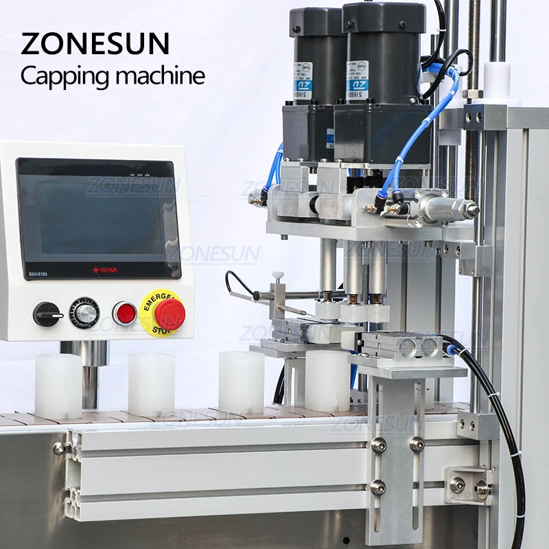 ZONESUN Pneumatic Automatic Electric Screw Bottle Plastic Glass Water Juice Small Washing Dropper Spout Pouch Capping Machine