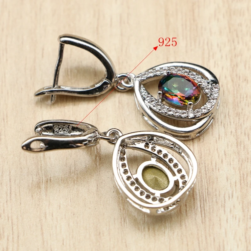 925 Gioielli in argento Mystic Arcobaleno Fuoco Pietre Bianco CZ Set di Gioielli Per Le Donne Collana di Cerimonia Nuziale/Orecchini/Pendente/anello