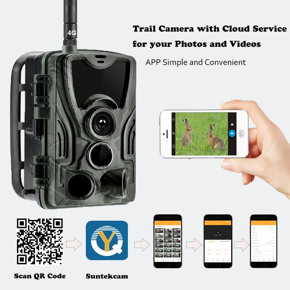 Бесплатное приложение Cloud Service 4G Trail Camera 4K/2K Прямая трансляция Дикая природа Охота Наблюдение Потоковое медиа-камеры HC801PRO 30MP