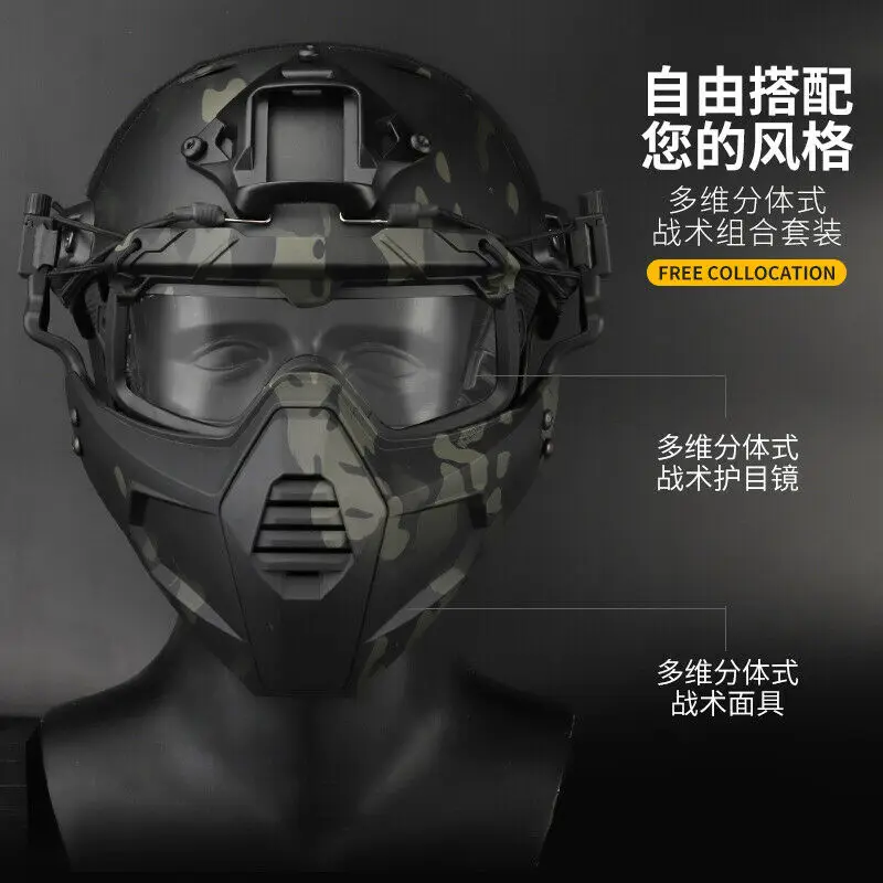 WOSPORT Tactical helmet Split type Half Face Mask & Safety Goggle Lens & Set